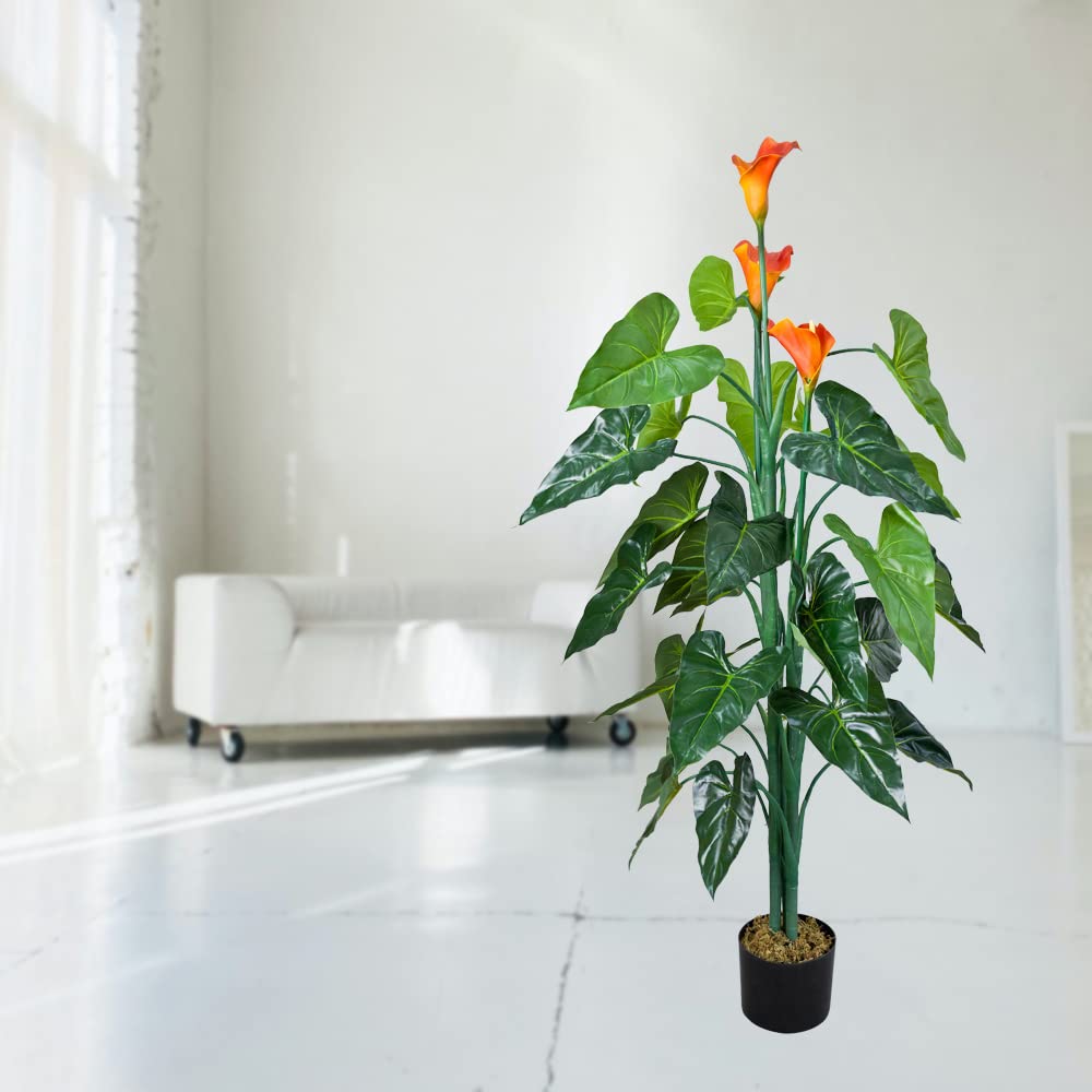 Decovego Calla Arum Pianta Artificiale Plastica con Vaso 125cm 3 Fiori