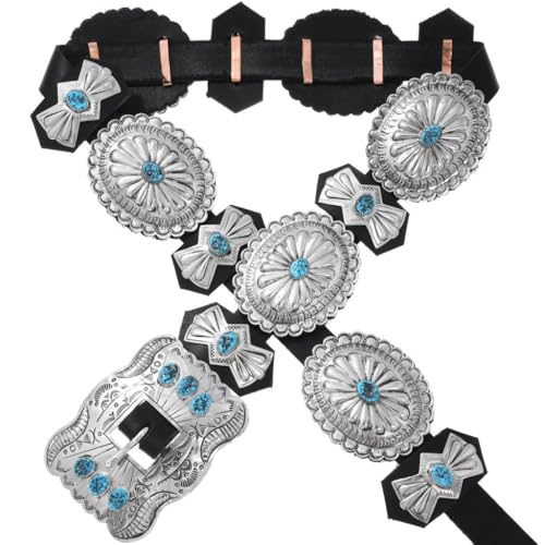 Navajo Kingman Turquoise Nugget Concho Belt Full Size Hammered Silver Design on Genuine Leather 0125