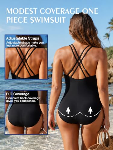 Image of KI LAPHEE One Piece Swimsuits for Women Tummy Control Bathing Suits Sexy Criss Cross Back Swimwear