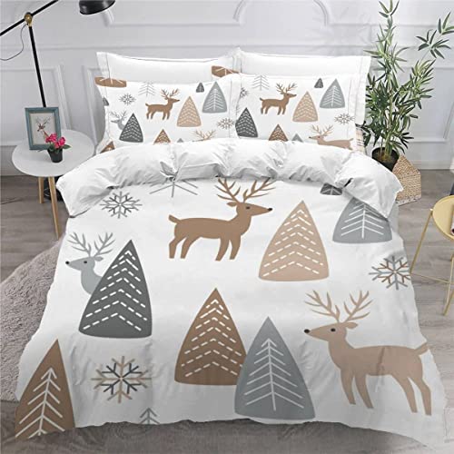 Lavnox Housse de Couette 140x200 Enfant Cerf Forêt Parure de lit 1 Personne Fille Garçon Microfibre 3D Style Scandinave Ensemble de literie 3 pièces avec Fermeture Éclair et 2 Taies d'oreillers