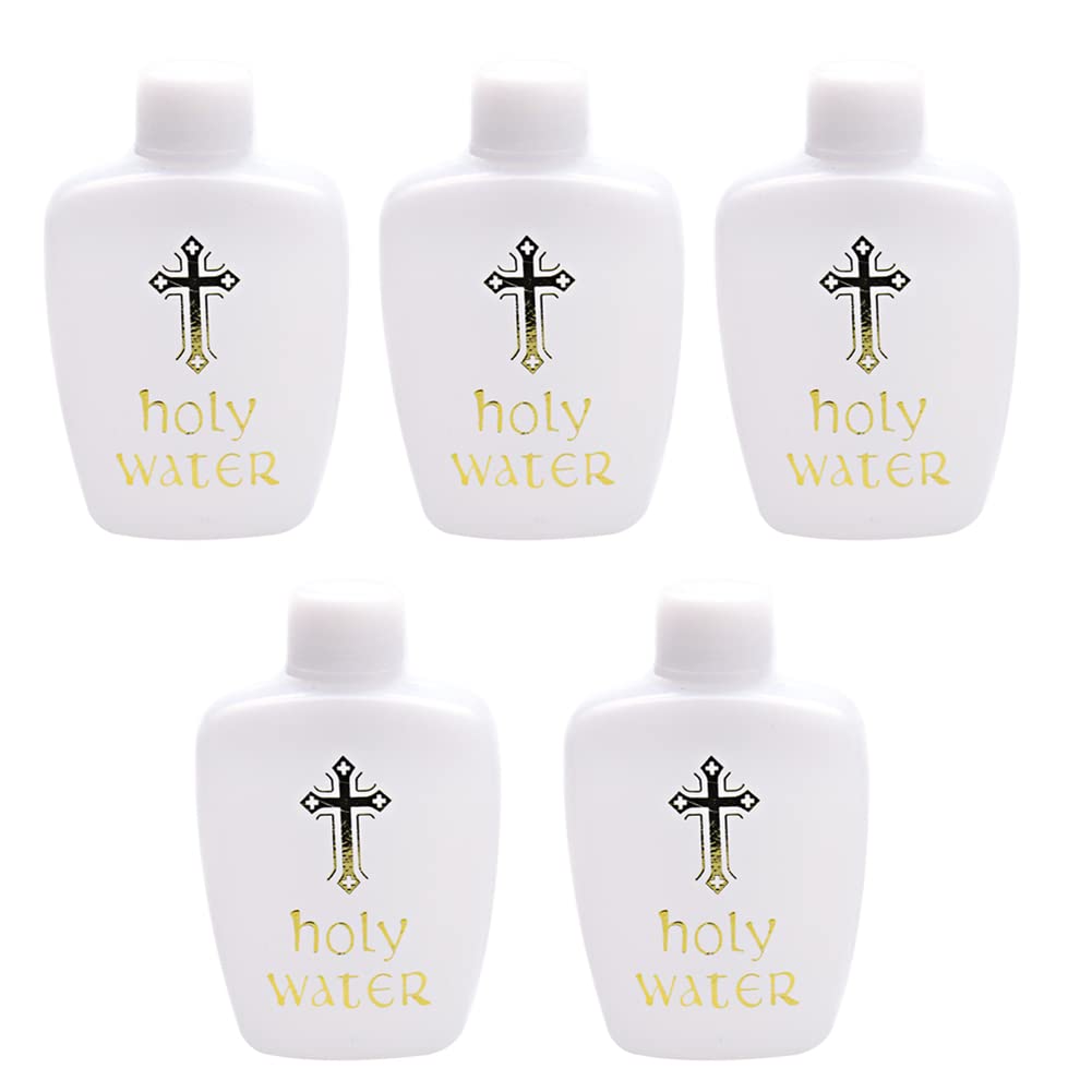 60ml Holy Water Bottle Cross Design Big Holy Water Container Bottle with Lid White Gold Cross Catholic Gifts and Church Supplies Christian Empty Plastic for Bottle Decoration