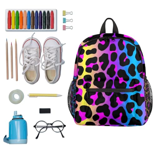 Leopard Rainbow Toddler Backpack for Little Girls Preschool Kindergarten Small Cheetah Backpack Lightweight Bookbag Waterproof Mini Travel PreSchool Student Bookbags4