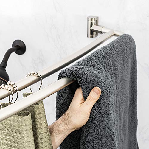 Js Jackson Supplies Double Curved Shower Rod, Metal Construction, Adjustable Between 44 To 70 Inches, Aluminum Rods And Zinc Mounting Hardware, Quality Modern Bathware, Brushed Nickel Finish #TOP1