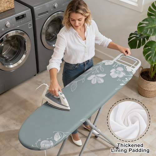 Image of Quick Install Ironing Board Cover 15 inch x 54 inch Ironing Board Cover with Nose Strap Pocket and Elastic Sides Anti-Slip and Heat-Resistant Stylish Home Ironing Board