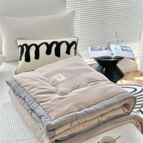 Highdi Nordic Reversible Bed Throws Quilted Bedspreads, Lightweight Patchwork Quilt Comforter Single Double, Cotton Throw Summer Quilt, Quilted Blanket for All Seasons (Camel,110x150cm)