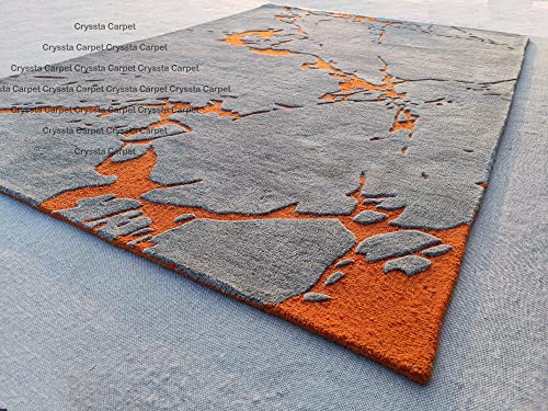 Image of Cracks Carpet for Living Room Size 5x7 Feet (150x210 cm) Color Grey Orange