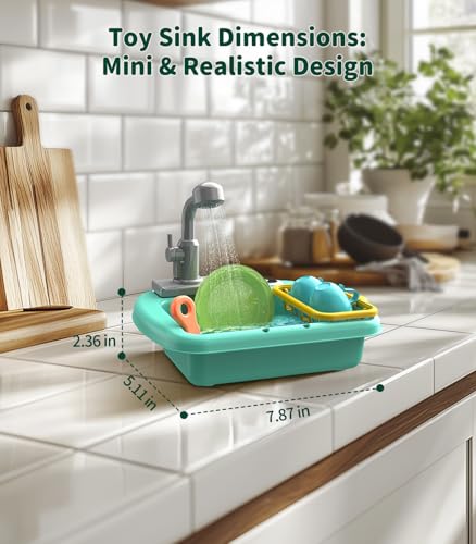 Geyiie ERL6068 Mini Toddler Sink Toy, Play Sink With Running Water, Automatic Water Cycle System And 13Pcs Rich Kitchen Accessories, Kids Pretend Role Play Dinosaur Dishwasher Toys thumb #4