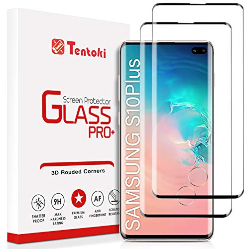 Tentoki 2-Piezas Protector Pantalla para Samsung Galaxy S10 Plus / S10+, 3D Curvo Vidrio Templado, Cobertura Completa Cristal Templado, 9H-Dureza, Antiarañazos, Antihuellas, Sin Burbujas