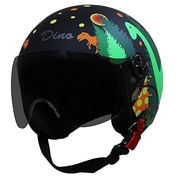 Steelbird Dino Open Face ISI Certified Helmet for Kids (Meduim 580 MM, Matt Black Orange with Smoke Viaor)