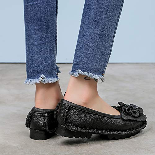 ZOOGEM Women's Traditional Handmade Vegan Ballet Flats Round Toe Ethnic Flats Slip on Soft and Comfortable Women's Flats (Black,8.5)4