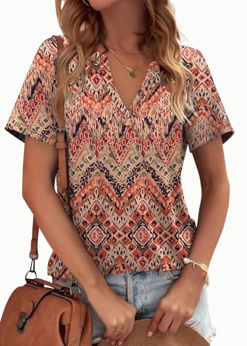 Image of WEESO Womens Tops Summer Short Sleeve V Neck Blouses Business Casual Loose Fit Tshirts Trendy Fashion Outfits