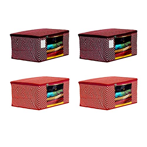 Image of Cover Clothe|Saree|Cotton Saree Cover Closet Orgnizer /Saree Bags for Wardrobe Orgnizer Clothe Covers |Saree Bag | Saree(Pack of 4, Maroon + Red)