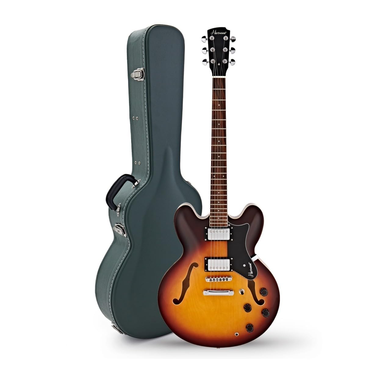 Hartwood Chitarra semi-acustica Revival e custodia rigida, Sunburst | Include Custodia Rigida, Ponticello Fisso per Accordatura Stabile e Sustain, Corpo Semi-Cavo in Tiglio, Sunburst