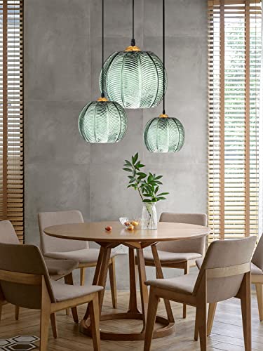 Suspension à 3 lampes en verre vert pour cuisine et salle à manger