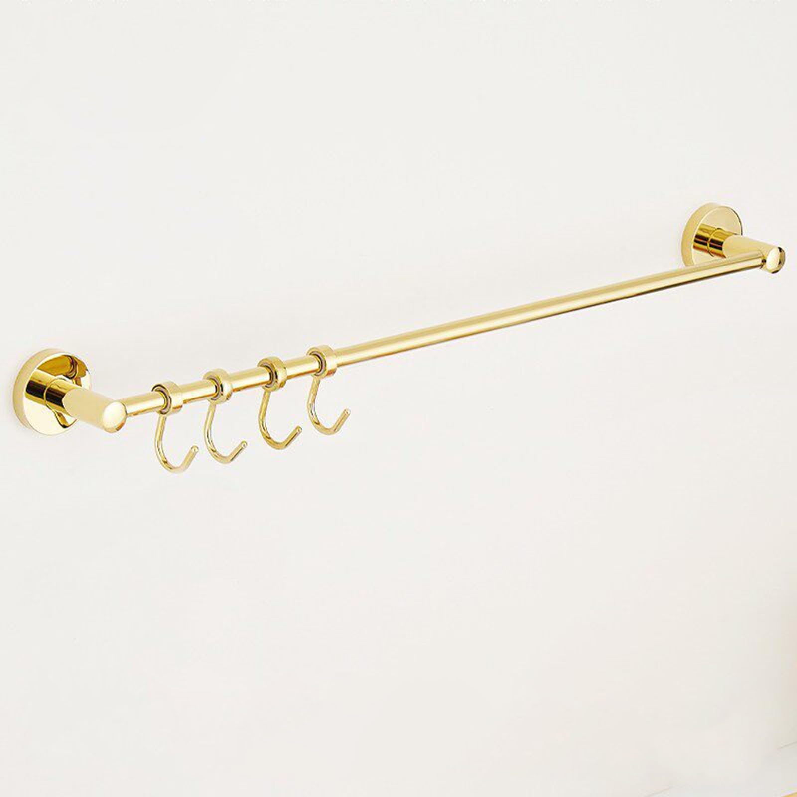 DECAKE Gold Brass Kitchen Rail with Movable Hooks, Wall Mounted Utensil Rack, Organizer for Spatula Pot Lid Bathroom Towel Bar(50cm/19in)