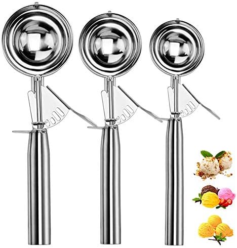 YOSTAR Cookie Scoop Set, Ice Cream Scoop Set, 3 PCS Sturdy Cookie Scoops for Baking, 18/8 Stainless Steel, Large (5.4tbsp, 2.4oz), Medium (2.8tbsp, 1.4oz), Small (1.5tbsp, 0.8oz)