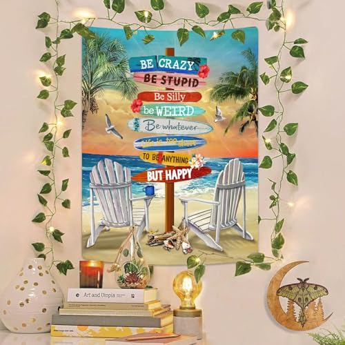 Jhdstore Beach Tapestry Beachy Positive Quote Tapestry Ocean Sea Wave Landscape Vertical Wall Hanging Tapestry For Bedroom Room Decor Surfing Board Tapestry Sandbeach Wall Decor 48 Inchx36 Inch thumb #2