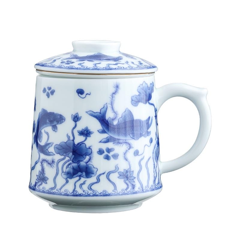 Tasse à thé Tasse à thé Tasse de séparation d'eau de thé Tasse à Eau de Filtre spéciale personnelle en céramique Bleue et Blanche Peinte à la Main Tasse à thé Tasses à thé réutilisables