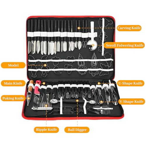 ohbien 80Pcs Fruit and Vegetable Carving Tools Kit, Multifunctional Stainless Steel Food Carving Set with Portable Bag for Carving Vegetables Fruits Meat Ice Cream - Image 3