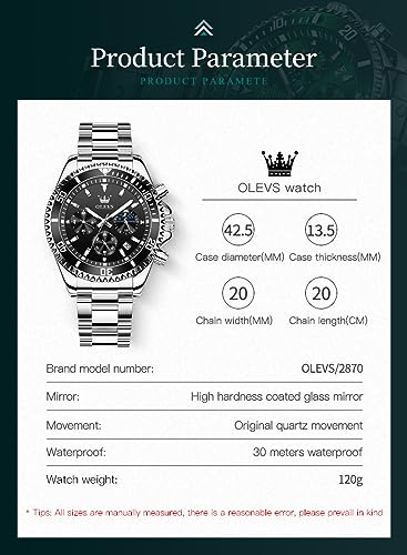 Image of OLEVS Watches for Men Classic with Date Business Dress Luxury Big Face Green /Black /Blue Waterproof Luminous Mens Wristwatch Analog Two Tone Stainless Steel Male Watch