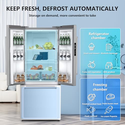 Antarctic Star 17.5 Cu Ft French Door Refrigerator, Bottom Freezer with Built-In Automatic Ice Maker, Fast Cooling & Multi-Air Flow, Inverter Compressor, Stainless Steel VCM, LED Touch Display, Silver