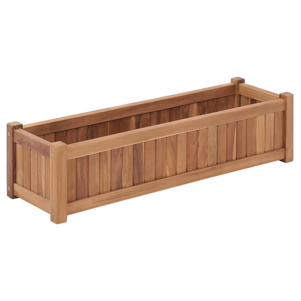 Jardinera de madera de teca maciza de 100 x 30 x 25 cm, resistente a la intemperie con almacenamiento de agua, resistente a las heladas y resistente al invierno, para jardín, balcón, terraza