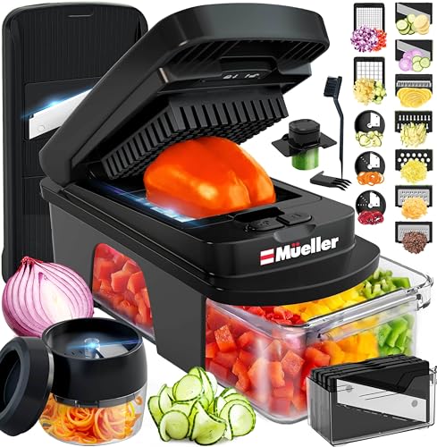 Mueller ULTIMATE 12 Blade Vegetable Chopper, Mandoline Slicer and Spiralizer, Dicer, Grater, Kitchen Essentials & Accessories, Black