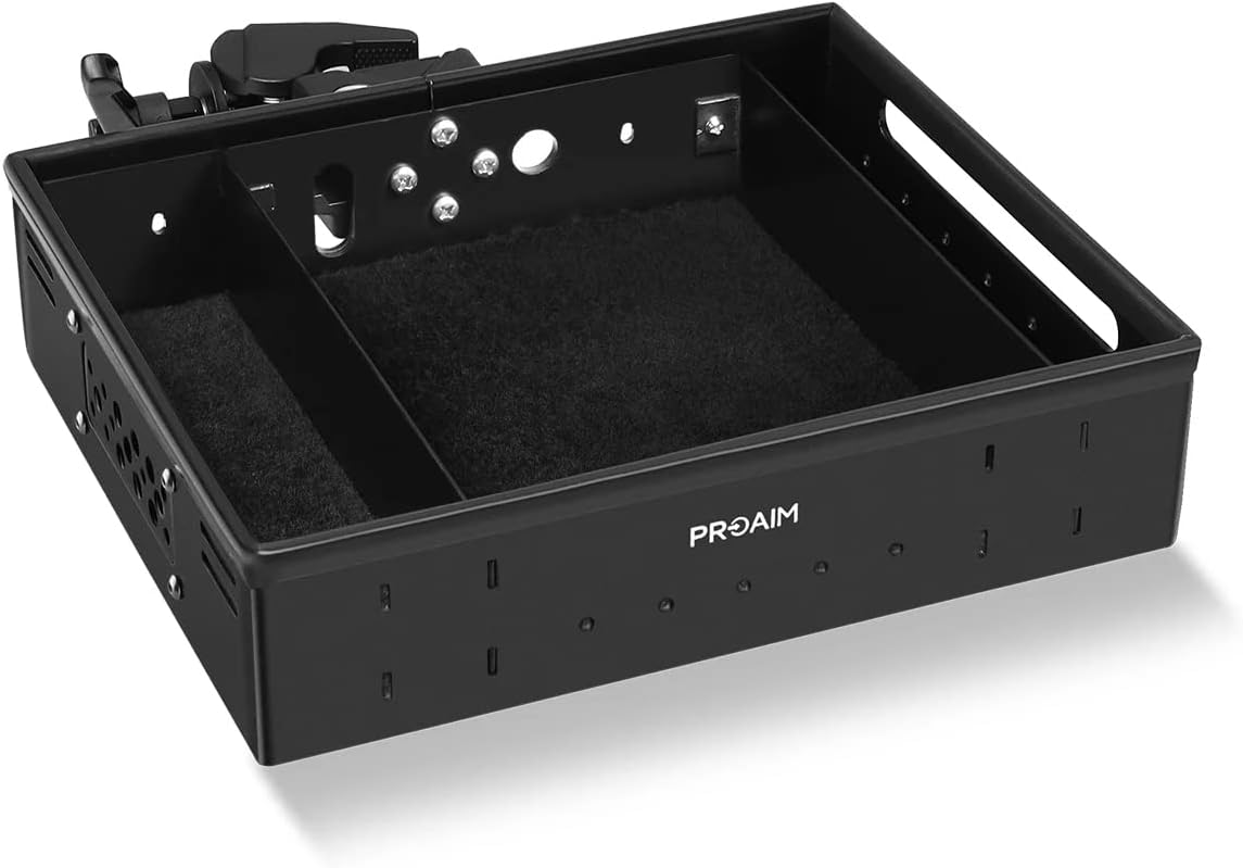 PROAIM Camera Assistant Front Tray for Small Productions/Studio Films. Clamping Range: Flat Surface (with Saddle): up to 25mm; Speed Rails: up to 50mm.