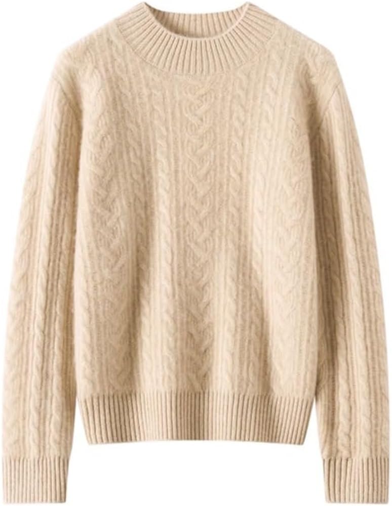 Womens Cable-Knit Pullover Sweater Coffee-Colored Half-High Collar Cozy Warm Fall Winter Top for Casual Everyday Wear