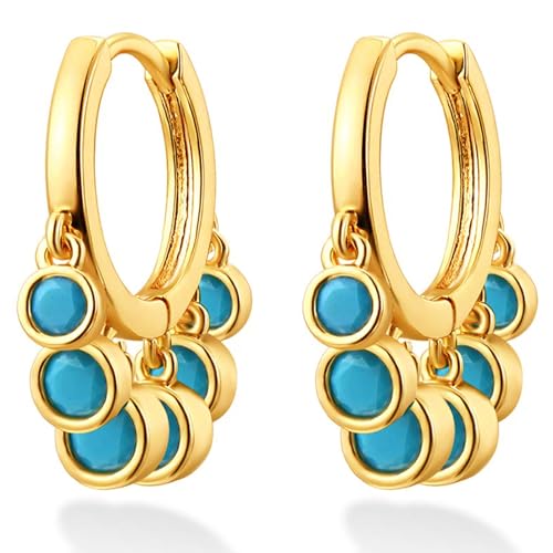 BENEIGE Gold Dangle Huggie Hoop Earrings for Women 14k Gold Plated Dainty Dangle Hoops Earrings Boho Beach Handmade Hypoallergenic Jewelry Gift