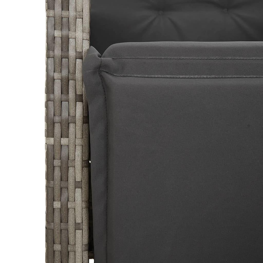 Poltrona reclinabile da giardino con poggiapiedi regolabile in rattan sintetico grigio per esterni, struttura robusta in acciaio e cuscini sfoderabili lavabili in materiale durevole