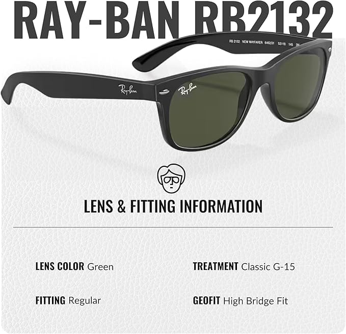 Image of Ray-Ban RB2132 NEW WAYFARER COLOR MIX Square Shaped Sunglasses for Men & Women with Official RAYBAN Eyewear Kit