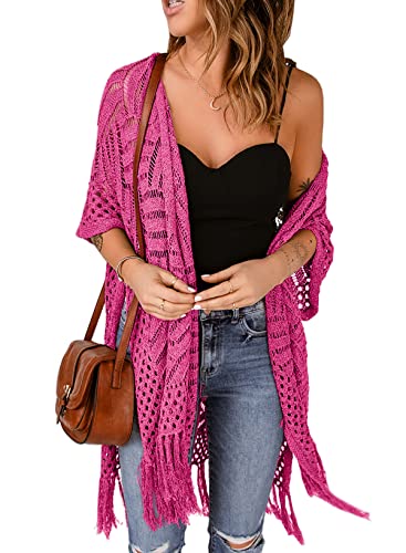 Sidefeel Women's Open Front Knit Sheer Cardigans Summer Boho Lightweight Kimono Cover Ups