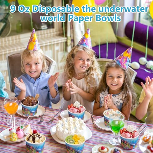 Image of Funnymoom 50 Pack Under The Sea Ice Cream Cups 9 oz Ocean Disposable Dessert Bowls Under The Sea Animal Paper Soup Bowls Snack Cups for Hot or Cold Food Underwater Creatures Birthday Party Supplies