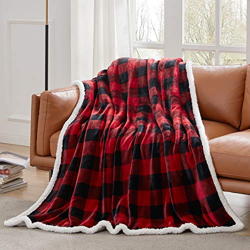 Touchat Sherpa Red And Black Buffalo Plaid Christmas Throw Blanket, Fuzzy Fluffy Soft Cozy Blanket, Fleece Flannel Plush Microfiber Blanket For Couch Bed Sofa (60" X 70") #TOP1