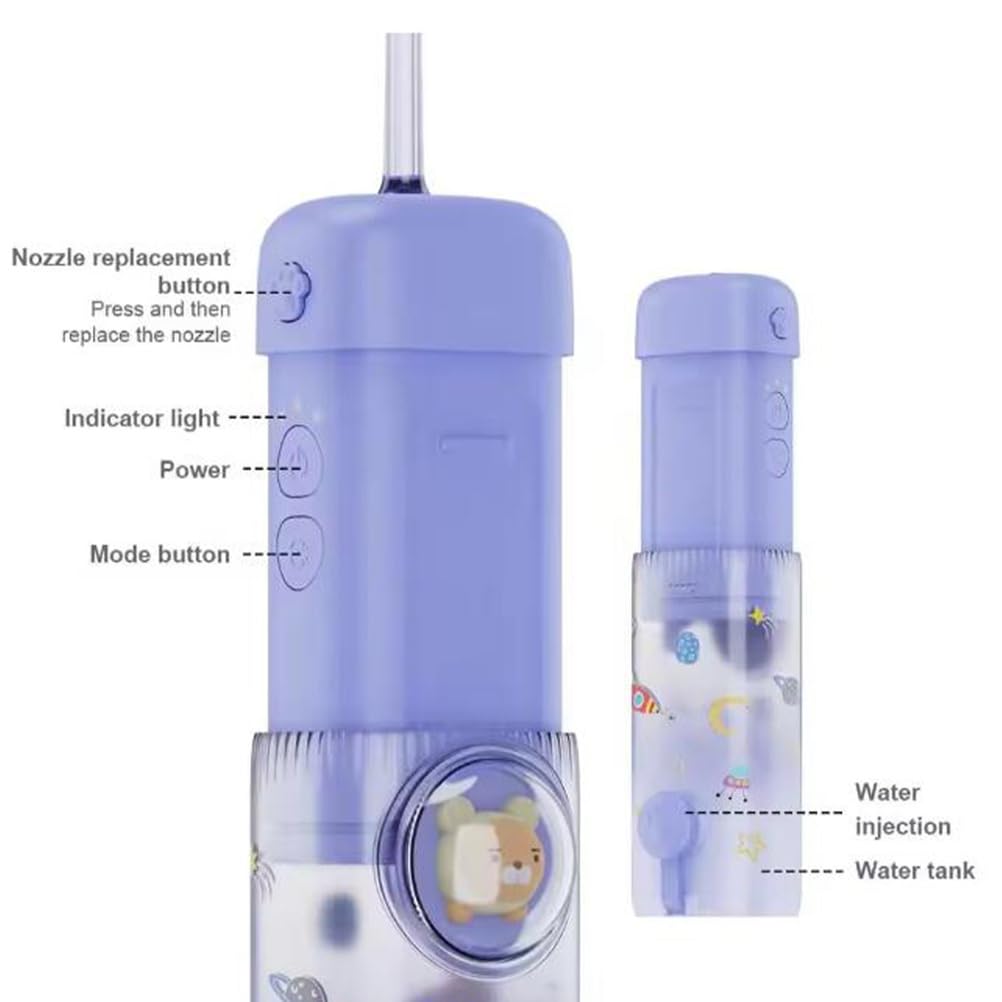 Rosado,Irrigador Bucal Portátil para Niños, 2 Modos, 120 Ml, IPX7, Resistente Al Agua, con 4 Boquillas Reemplazables.