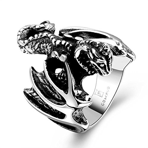 Via Mazzini Roadies Inspired Macho Bikers Exclusive Collection Stainless Steel Game Of Thrones Flying Dragon Ring for Men & Boys (Antique Silver)