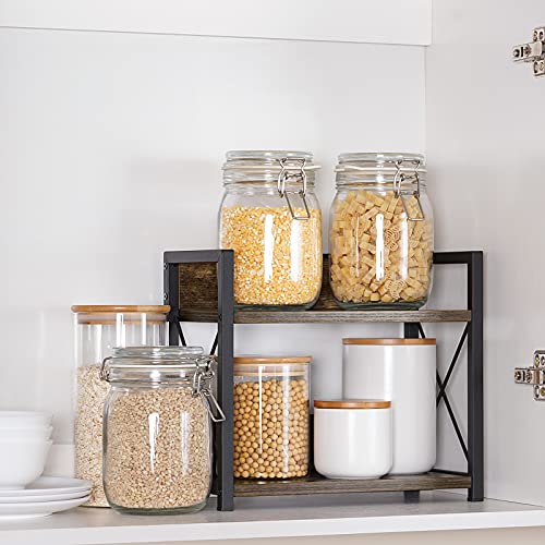 Giikin Countertop Shelf Organizer, 2 Tier Kitchen Spice Rack Organizer For Countertop, Wood Coffee Counter Shelf Organizer For Home (Rustic Brown) #TOP2