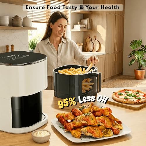 Image of Air Fryer 6.34QT with Clear Window, 12-in-1 Air Fryer Oven, Air Fry, Roast, Reheat, Dehydrate, Bake, Steam, 400F Rapid Air Crispy Technology, Square Airfryer Beige