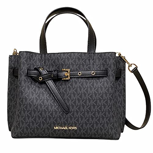 Michael Kors Emilia Small Satchel Crossbody Bag Black MK Signature