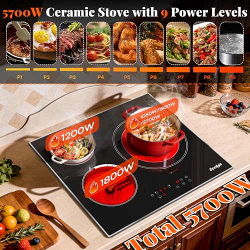 Image of 24 Inch Electric Cooktop 3 Burner 5700W