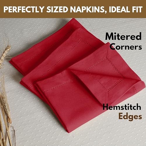 Native Fab Cloth Napkins Set of 4, Hemstitched Edges 100% Cotton, Washable Fabric Napkins 18x18 inch, Soft & Absorbent, Reusable Linen Napkins for Dinner, Table Dining, Events, Party - Red by Native Fab - Used condition - Image 3