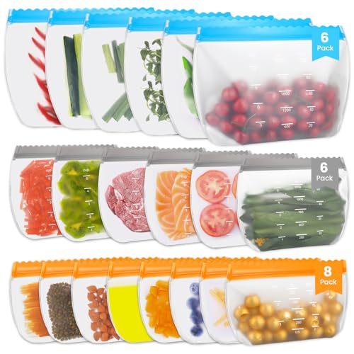 Cexovo Bolsas de Silicona Reutilizables,20 Piezas Bolsas Zip para Congelar Bolsas de Alimentos Bolsas de Almacenamiento Peva para Almacenar Verduras Leche Aperitivos Frutas y Sandwich