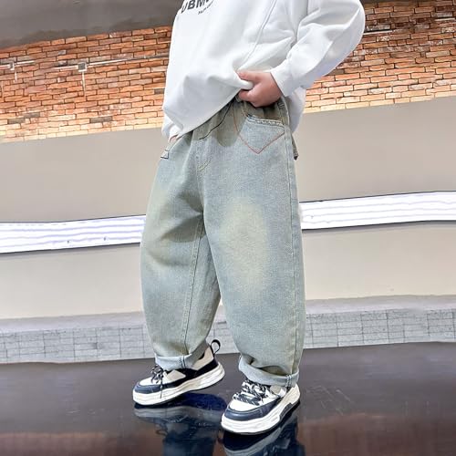 Boys Casual Straight Leg Denim Pants Loose Fit with Functional Pockets Stylish Everyday Wear for Kids3