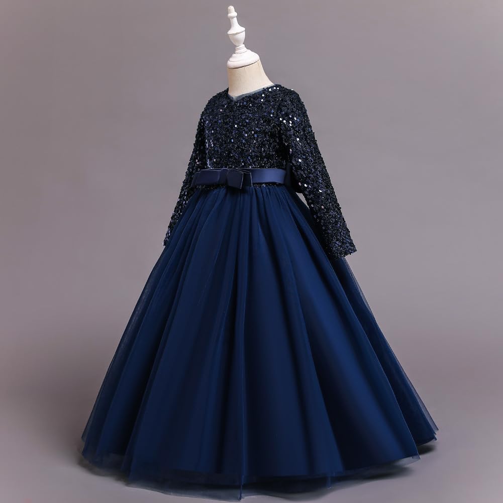 DISSA Mädchen 3/4‑Ärmel Pailletten Tüll Kleid Prinzessin,4-12 Jahre