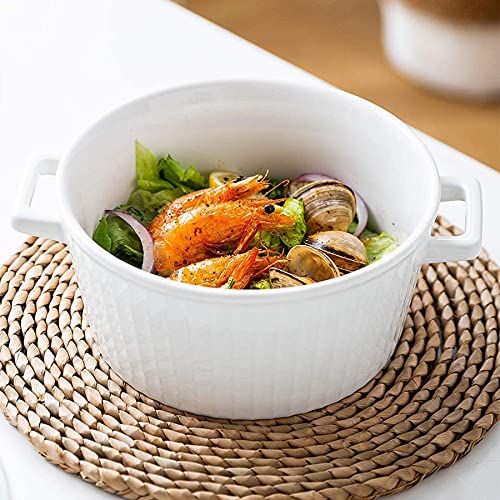 37 Oz Chinese Ceramic Round Dish Casserole/Ceramic Baking Bowl for Oven Round Casserole Dish Noodle Bowl Bakeware with Handle and Lid Pink-1.1L (White 1.1L)