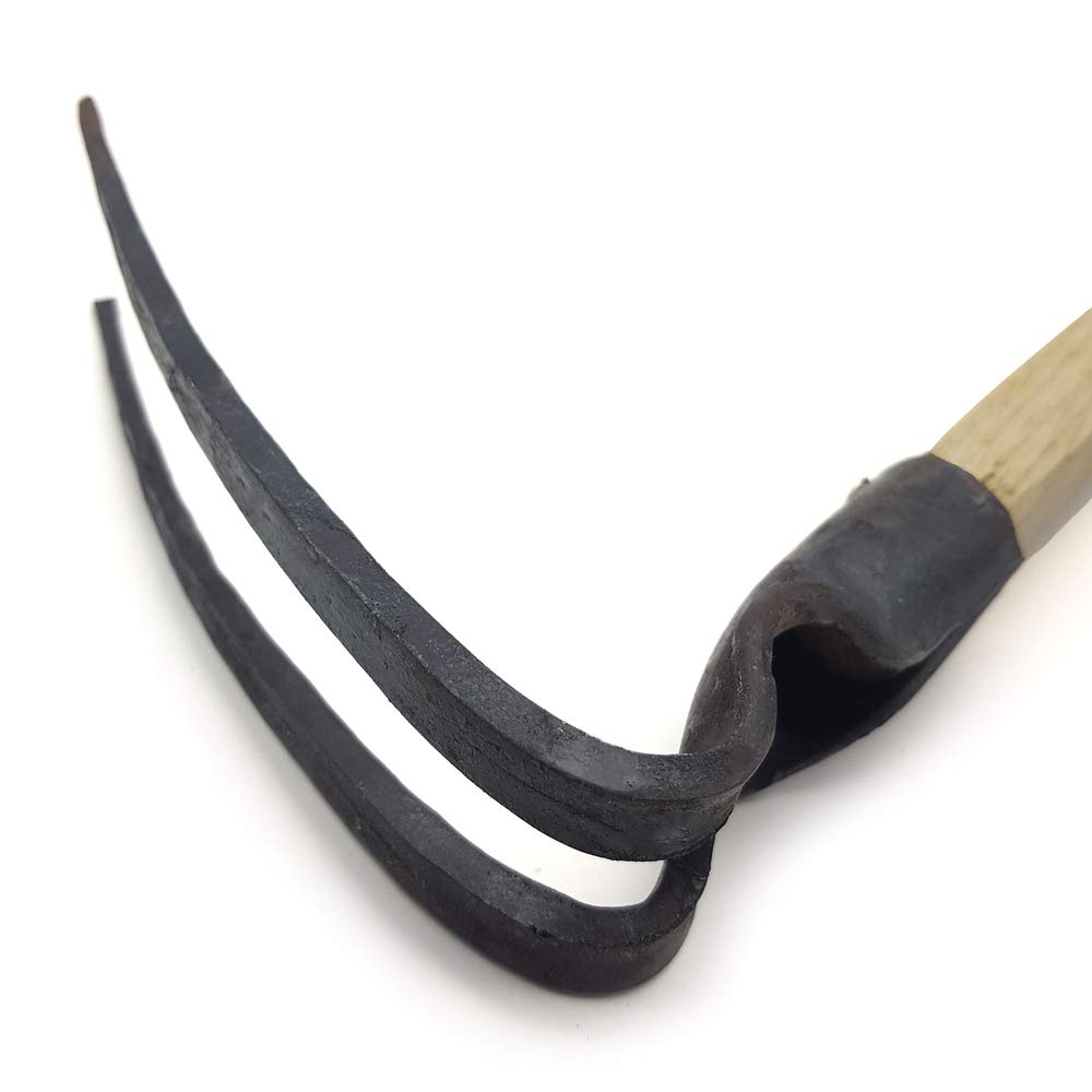 CLAIRLA Hand Mini Garden Hoes Dual Headed Weeding Tool - Carbon Steel Hoe/Tine Cultivator 3 Prongs Combo Garden Tools with Wood Handle (2 Prongs)