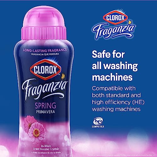 Image of Clorox Fraganzia Laundry Scent Booster Crystals, In-Wash Fragrance Beads for Fresh-Smelling Clothes & Linens, Safe for All Fabrics & Colors, Easy-Pour Bottle, Spring Scent, 18 Oz, 2 Pack