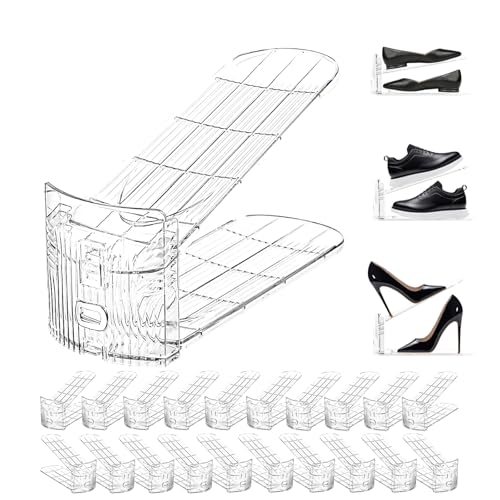 Copidrum 20 Pack Clear Shoe Slots Organizer Adjustable Shoe Stackers for a Pair of Shoes Rack Storage Shoe Space Saver 52% Shoe Hold Shoe Organizer for Closet