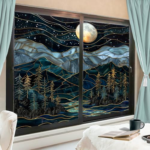 Vinilo decorativo para ventana con diseño Moon Mountain 23.6x35.4 in x 2 piezas miniatura 1